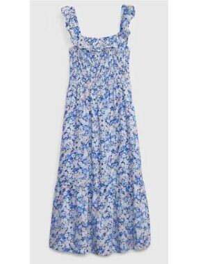 GAP Ruffle Neck Midi Dress Ditsy Blue Floral Small Boho Cottaegcore Prairie